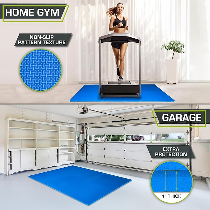 ProsourceFit Weaved Pattern Extra Thick Exercise Puzzle Mat 1-inch, EVA Foam Interlocking Tiles for Protective, Cushioned Flooring for Home and Gym Equipment; Blue, 24 SQ FT, 6 Tiles