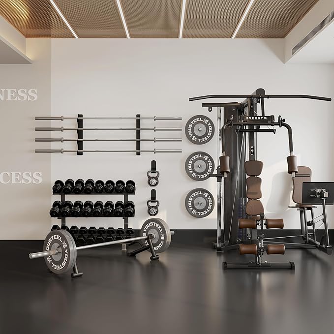 Barbell Rack Single Hook Wall Mount Heavy Duty Vertical Barbell Holder Weight Bar Holder for Olympic Barbell, Curl bar, Commercial or Home Gym Accessory (4 bars)