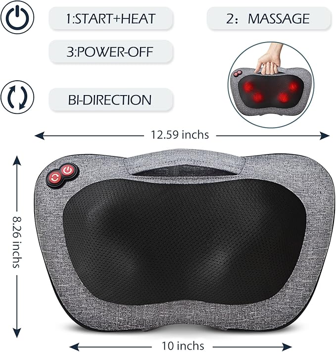 VIKTOR JURGEN Shiatsu Back Massager with Heat, Mothers Day Gifts for Mom, Dad, Women, Men, Deep Tissue Massage for Neck, Shoulder, Upper & Lower Back Pain Relief, Electric Kneading 3D Massage Pillow