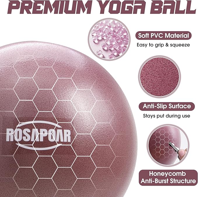ROSAPOAR Small Exercise Ball - 9 Inch Mini Pilates Ball, Anti-Burst Yoga Ball for Stretching & Core Strength Workout, Physical Therapy & Yoga at Home Gym & Office