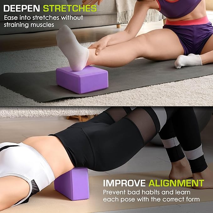 ProsourceFit Foam Yoga Blocks, High Density EVA Yoga Bricks 4”x 6” x 9” (Set of 2)