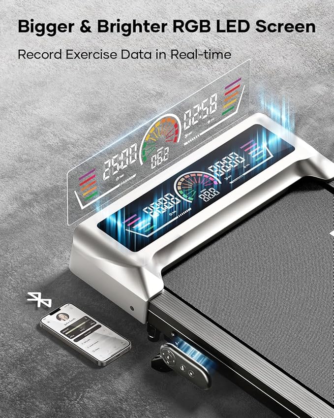 Walking Pad with 10% Incline, 3.0HP Brushless Quiet Under Desk Treadmill, Portable Treadmills for Home/Office, Running Machine 300 lbs Capacity with RGB LED Screen, Remote Control/App Control