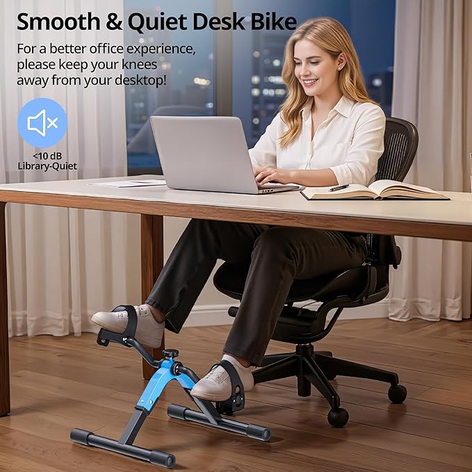 Folding Pedal Exerciser Mini Exercise Bike Under Desk Bike Pedal Exerciser for Arms and Legs Cardio Workout, Portable Desk Bike Peddler Machine for Sedentary Officer & Seniors