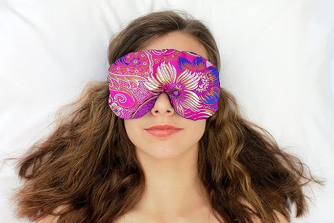 Handmade Weighted Sleep Eye Mask Yoga Pillow - Flax Seed Fill - Unscented - Fuchsia Garden - TEMF-FG