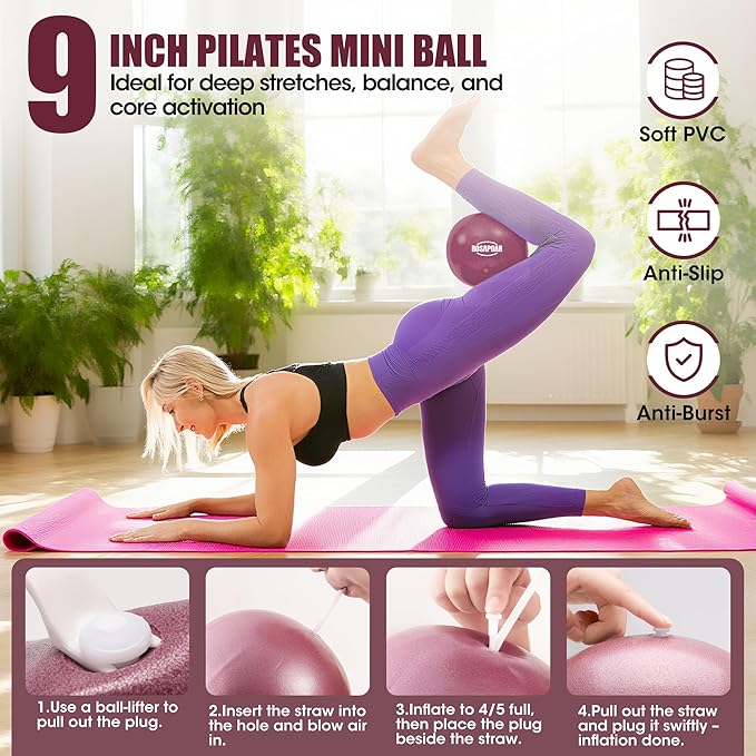 ROSAPOAR Pilates Essentials Kit for Women, Pilates Ring Set - 14" Magic Circle with Yoga Ball & Resistance Bands – Pilates Kit for Home Workouts, Toning & Core Sculpting Pilates Equipment