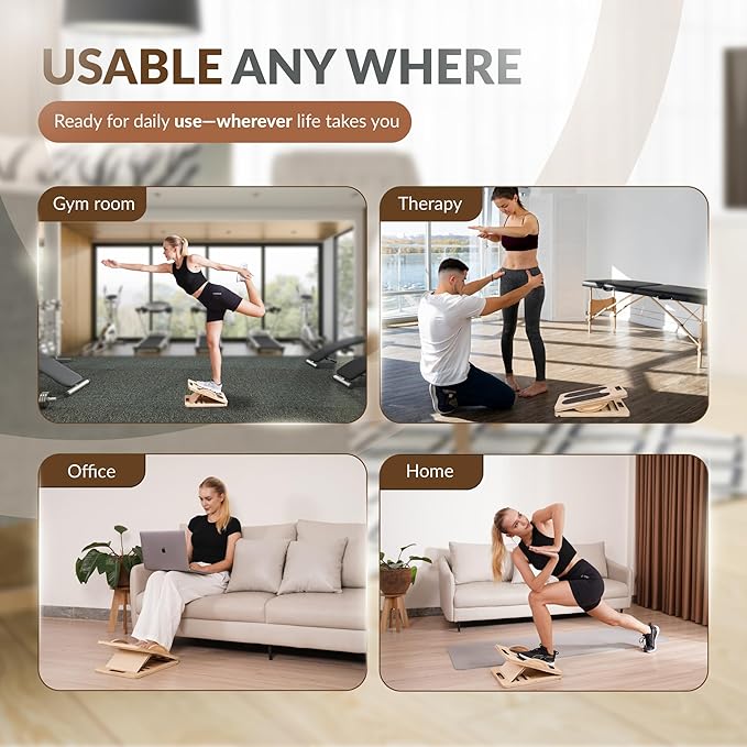 2 in 1 Balance Board & Slant Board for Calf Stretching - Adjustable Incline Board, 300lbs Capacity, Physical Therapy Equipment with Exercise Poster for Legs, Knees, Ankles, Heels