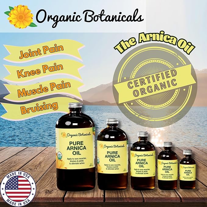 Arnica Oil - Pure Organic Muscle Discomfort Bottle - Arnica Montana Oil for Arthritis, Bruising & Swelling, Muscle, Joint Discomfort, and Sports Injuries, Arnica Massage Oil (8 oz)