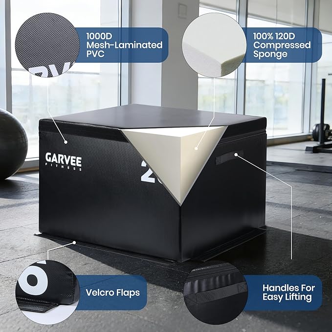 Garvee Stackable Plyo Box 6/12/20 Inch, Adjustable Plyometric Jump Box, Soft Foam Step Up Boxes for Home Gym Workouts, Soft Plyo Box for Professional Strength, HIIT, Step-Ups, and Agility Training