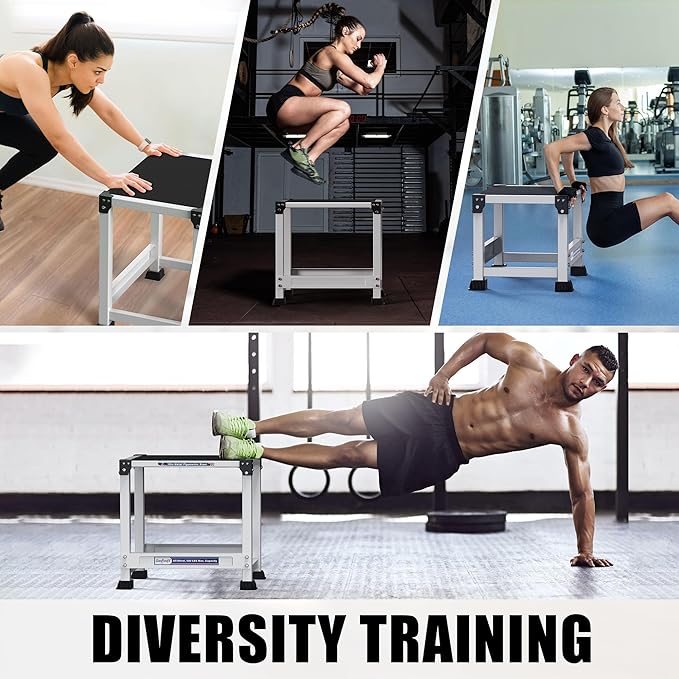 GanFindX Plyometric Jump Box Set, 12/18/24 Inch Steel Plyo Box, Heavy Duty Plyometric Platform with Anti Slip Surface, Fitness Exercise Step Up Box for Home Gym Training, Agility and Strength Conditioning