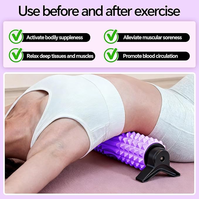 Foam Roller with Detachable Stand, 18” Deep Tissue Massage Roller, Beginner-Friendly Support Design for Muscle Recovery, Home Workout & Fitness - Purple