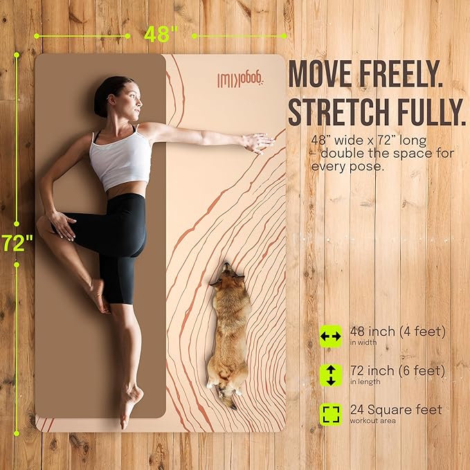Large Yoga Mat (6'x4') – 1/4" & 1/2" Thick Exercise Mats for Home Workout, Extra Wide Workout Mats for Home Gym, Yoga, Pilates, Stretching, Floor & More