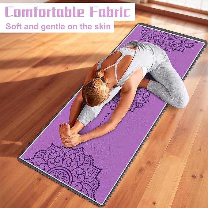 Yoga Towel, Absorbent Yoga Mat Towel for Hot Yoga Non Slip, Stylish Prints, Ideal for Workouts, Hot Yoga, Bikram, Pilates Equipment,72 x 27 in,Purple Mandala