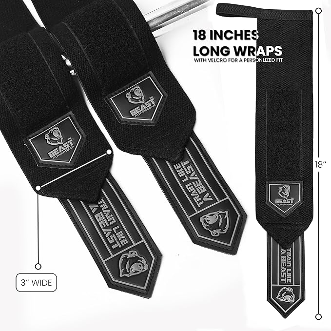 Beast Power Gear Wrist Wraps for Weightlifting 18” Premium Quality Wrist Support for Bodybuilding Heavy Duty Thumb Loop Powerlifting, Strength Training for Men and Women