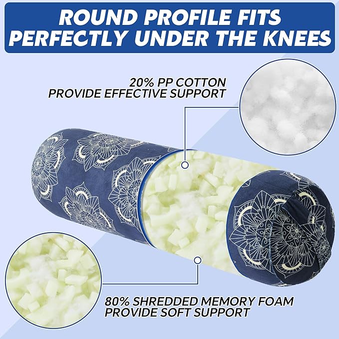 MABOZOO Round Yoga Pillow, Cylindrical Yoga Bolster Pillow with Washable Cover, Meditation Cushion Body Cushion for Practice, Restorative, Meditation