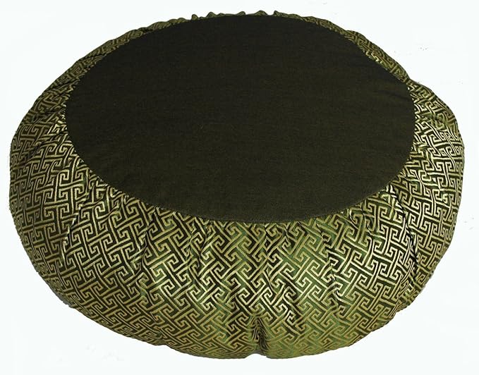 Meditation Cushion Zafu Pillow Buckwheat - Key Design Silk Olive Green