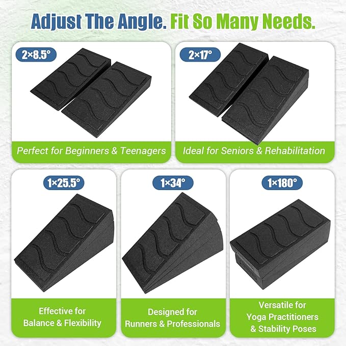 Squat Wedge Block, 5 Adjustable Angles Slant Board for Calf Stretching with Stretching Strap & Poster, 520 LBS Heel Elevated Squat Wedge Capacity for Yoga, Ankle Physical Therapy & Mobility
