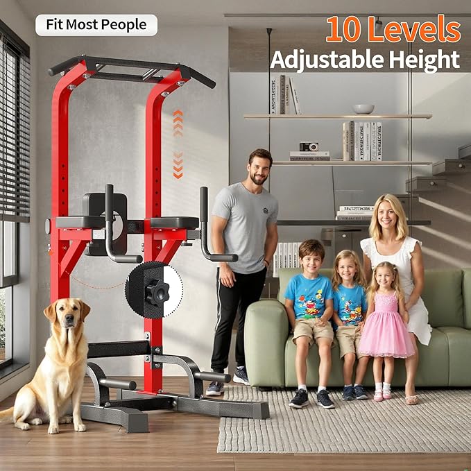 sogesfurniture Power Tower Dip Stands Assistive Trainer for Home Gym - 10-Level Height Adjustable Multi-functional Pull Up Bar, Dual Training Stands for Dip Push Up & Core Workout, Heavy Duty Steel Frame