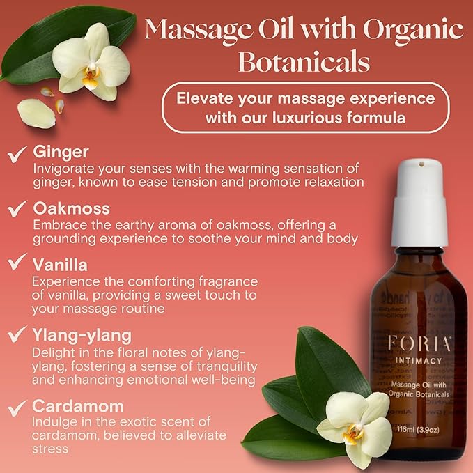 Foria Massage Oil - Organic, Natural Herbal Body Oil with Jojoba - 3.9 Fl Oz