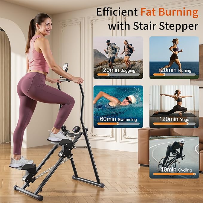 MOMODA Stair Stepper Resistance Adjustable Folding Vertical Climber Machine for Home Gym Full-Body Workout