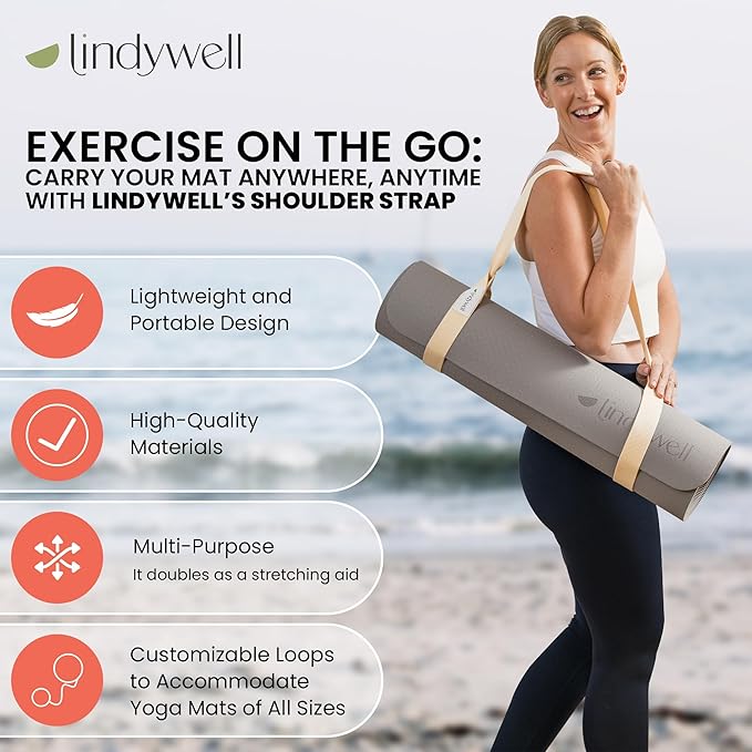 Lindywell Shoulder Strap - Universal Slip-On, Adjustable Carrying Yoga Straps - Fits Most Mats, Durable Nylon, Comfortable Yoga Mat Straps, Perfect for Gym, Home & Outdoor Workouts