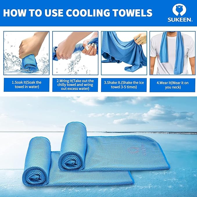 Sukeen Cooling Towel (40"x12"), Ice Towel, Soft Breathable Cool Towel for Yoga, Sport, Gym, Workout, Camping, Fitness, Workout & More Activities, Blue/Pink/Green/Grey/Black/Light Purple