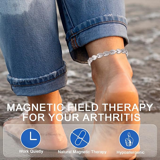 MagVIVACE Magnetic Anklet for Women for Arthritis, Titanium Stainless Steel Ankle Bracelet, 3500 Gauss Magnet, Mother's Day Gift (Stainless Steel Material)