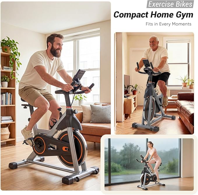 OLIXIS Exercise Bike with APP Control, Brake Pad Stationary Bikes with Quiet Magnetic Resistance, Indoor Cycling Spin Workout Bike with 300.0 lbs Weight Capacity