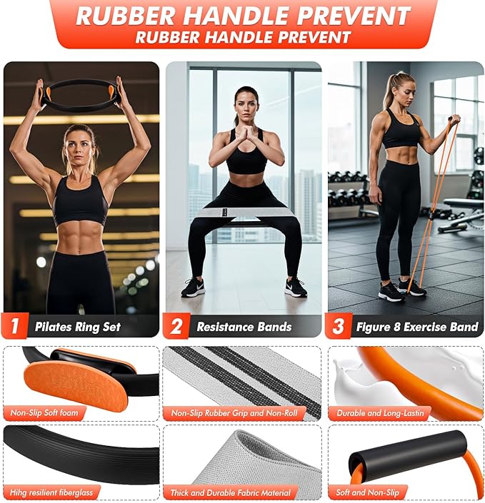 UZTUGG Pilates Equipment Kit at Home for Women, 4-in-1 Workout Essential Set with Pilates Ring, Fabric Resistance Bands, Figure 8 Resistance Band, Pilates Ball–Full Body Toning, Yoga & Stretching