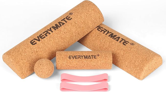 EVERYMATE 4-in-1 Cork Balance Board Kit, Foot & Ankle Strengthener with Massage Roller/Ball, Toe Resistance Bands, Storage Bag, for Enhance Mobility & Prevent Falls Improve Foot Function for Home/Office/Gym