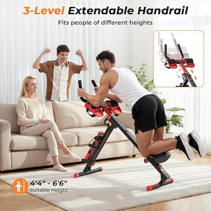 Ab Machine and Rowing Machine, 4 in 1 Rowing Machines for Home with 3 Levels of Workout Resistance, Quiet & Foldable Row Machine with 3 Adjustable Handle Heights & LCD Monitor, Rower Machine for Home