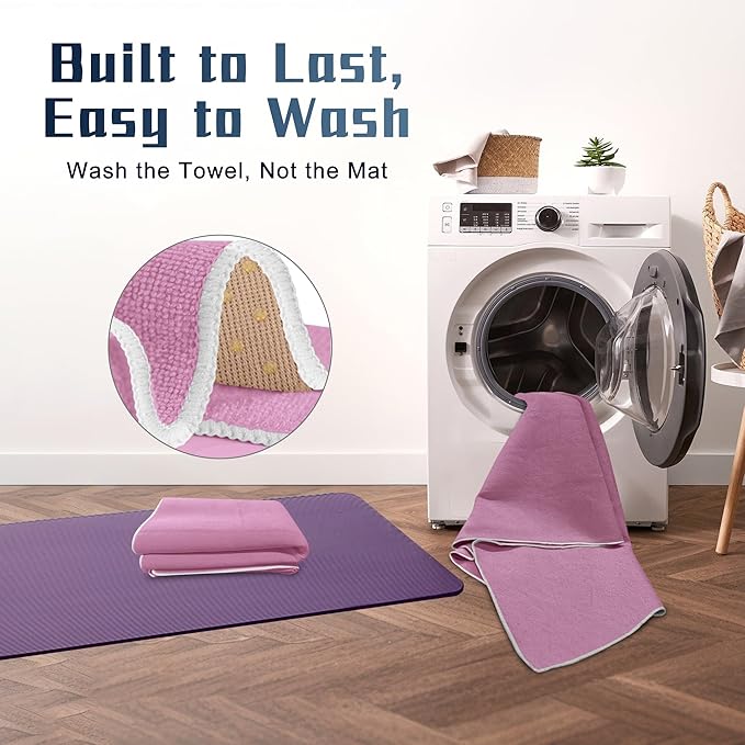 Hot Yoga Towel Non-Slip, 2 Pack Thick & Soft Yoga Mat Towel, Sweat Absorbent, with Grip Dot, 72" x 26", Yoga Towel for Hot Yoga, Pilates, Fitness and Gym Workouts, Light Purple