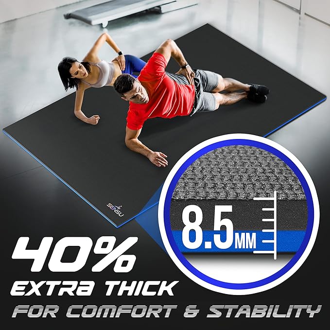 Sensu Large Exercise Mat – Extra Thick Non-Slip Workout Mat for Home Gym, Durable Shoe-Friendly Fitness Mat for Strength Training, Stretching, Cardio, and Balance Workouts (Multiple Sizes)