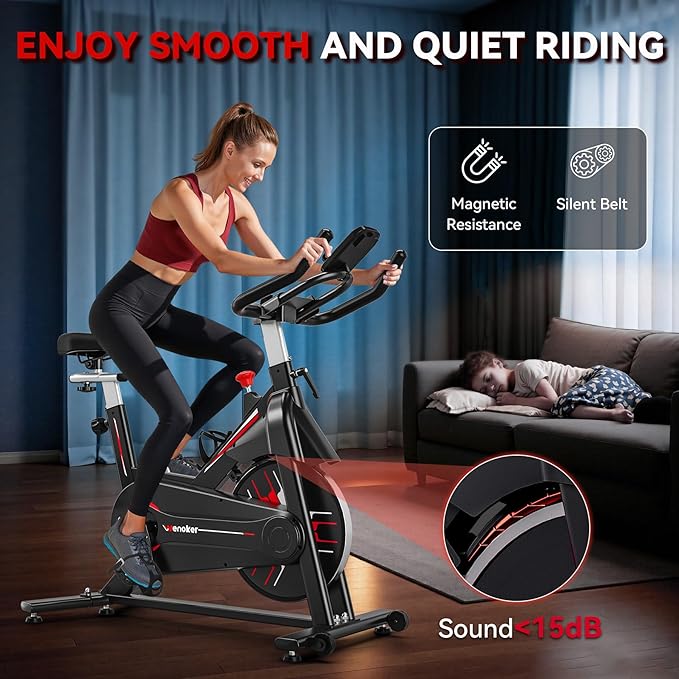Exercise Bike, Wenoker Magnetic Resistance Stationary Bike for Home App Sync Indoor Bike with 350lbs Weight Capacity, Tablet Holder and Fitness Courses for Weight Loss
