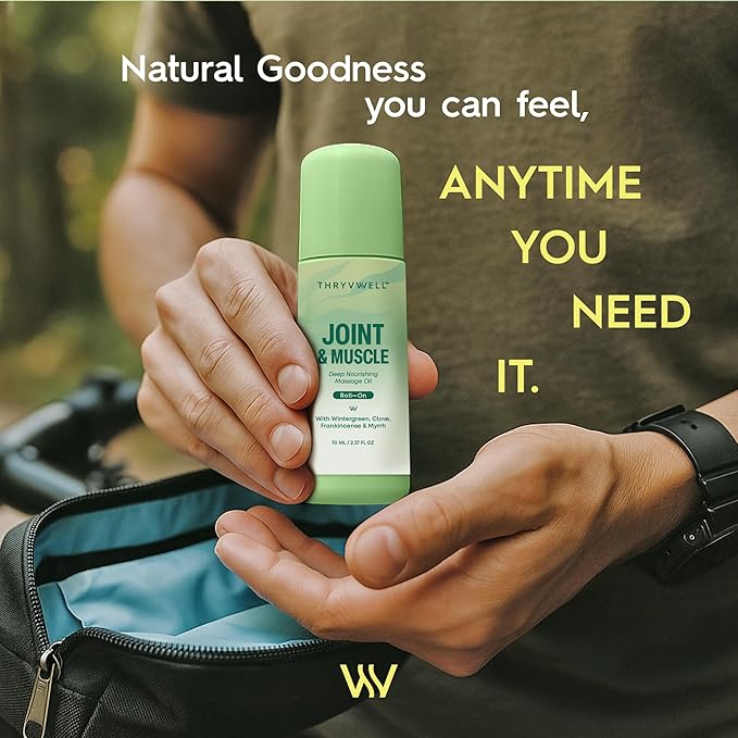 Joint & Muscle Deep Nourishing Oil Roll-On – Non-Greasy, 100% Natural with Essential Oils: Wintergreen, Peppermint, Frankincense, Myrrh, Clove, Lavender & More – 2.37 oz Travel Size
