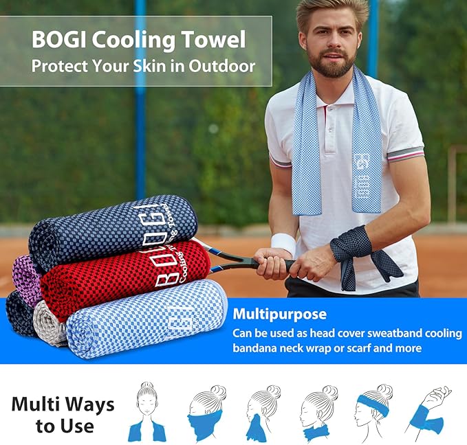 BOGI Cooling Towels for Neck and Face, Soft Breathable Cool Towel for Instant Cooling Stay Cool for Yoga, Sport, Gym, Camping, Running & More Activities