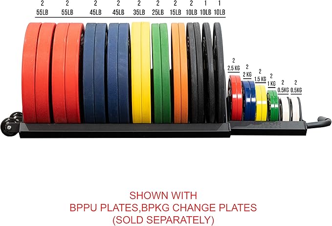 Valor Fitness Portable Bumper Plate Storage Rack – Horizontal Floor Storage with Wheels up to 16 Plates - Home Gym Organization