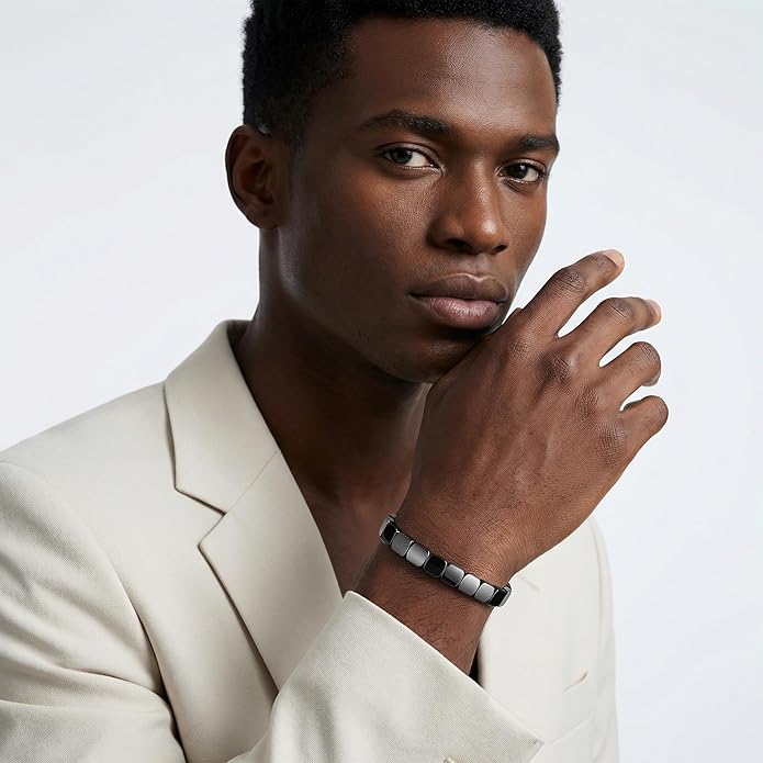 Easter Basket Stuffers-Hematite Bracelets for Men, Hematite Stone Bracelet to Reclaim Energy Confidence, Stretch Beads Inspirational Cuff Jewelry Pulseras Para Hombre