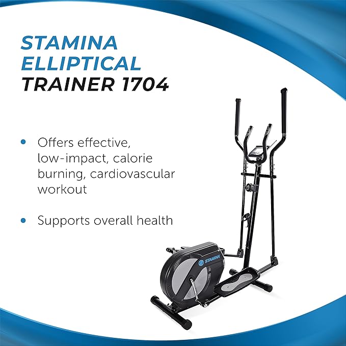 Stamina Elliptical Training Machine with Smart Workout App - Compact Standing Elliptical Machine for Home Workout - Up to 250 lbs Weight Capacity
