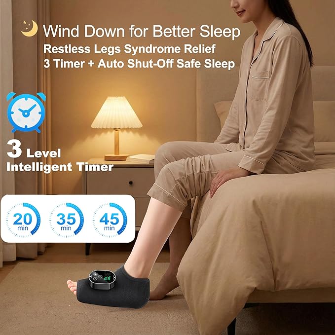 Foot Massager for Neuropathy Plantar Fasciitis Pain Relief, Cordless Heated Vibrating Cloud-Soft Ankle Wrap Feet Massage, Portable 2H Run Time, 6 Heats, 3 Modes, Auto-Off Timer,1 Pair