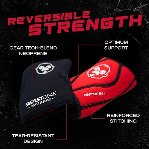 Beast Gear Knee Sleeves for Weightlifting - 5mm Reversible Neoprene Compression Sleeve Pack for Powerlifting, Squats & Running, medium