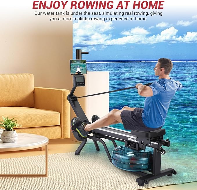 Magnetic/Water Rowing Machines for Home, Full-Body Workout, Low-Impact, Max 350Lb Weight Capacity, Rower Machine of Quiet Resistance, App Compatibility & Space-Saving Design