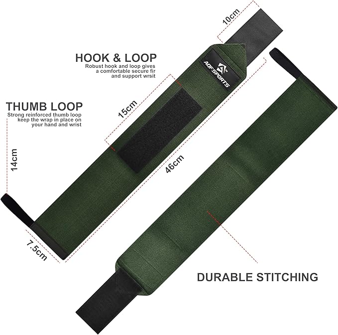 AQF Wrist Wraps for Weightlifting - USPA & IPL Approved 18" Gym Wrist Support with Thumb Loop - Heavy Duty Lifting Wrist Straps for Fitness, Workout, Powerlifting, & Bodybuilding (Pair)