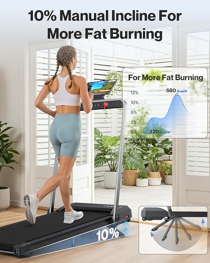 WELLFIT Walking Pad with 10% Incline, Under Desk Treadmill for Home and Office, Folding Portable Walking Pad Treadmill with Handle Bar, APP & Remote Control, 360/320 lbs Capacity