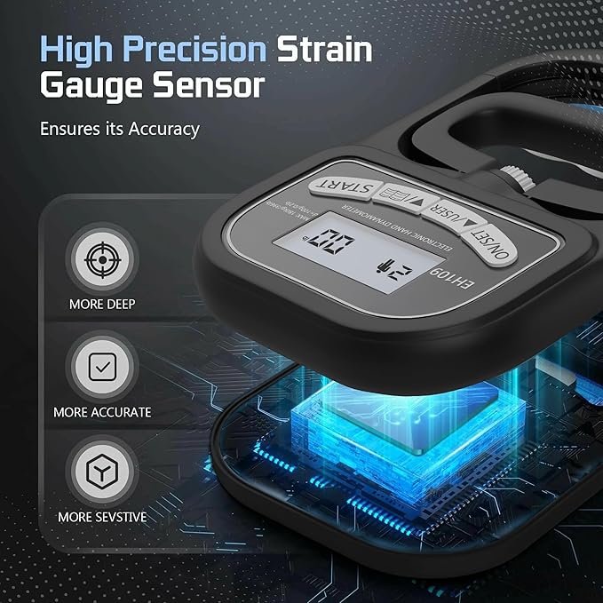 Grip Strength Dynamometer 396lbs/180kg – Digital Hand Grip Strength Tester with LED Display, Adjustable Hand Grip Meter for Fitness, Sports, Therapy & Rehab
