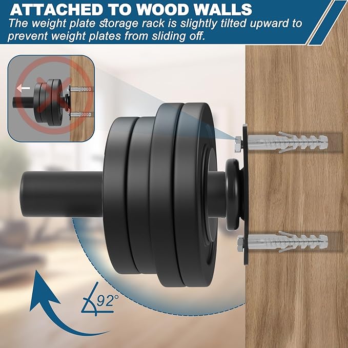 Wall Mounted Weight Plate Holder for 2" Olympic Plates - Heavy Duty Weight Plate Rack, 300 lbs Capacity, Home Gym Storage Organizer with Mounting Hardware (4 Pack)