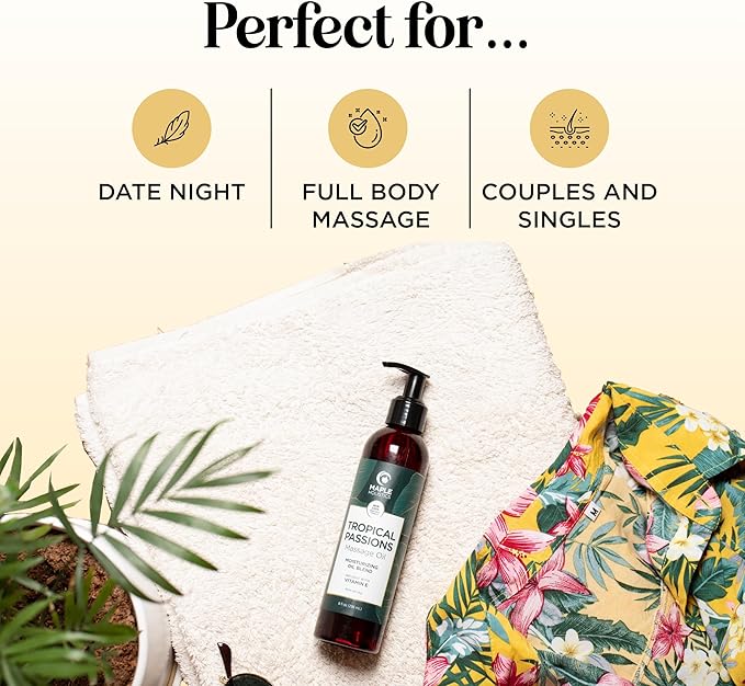 Scented Sensual Massage Oil for Couples - Tropical and Vanilla Full Body Massage Oils with Jojoba Coconut and Sweet Almond Oil with Sweet Aromas for Special Moments - Non GMO Gluten Free and Vegan