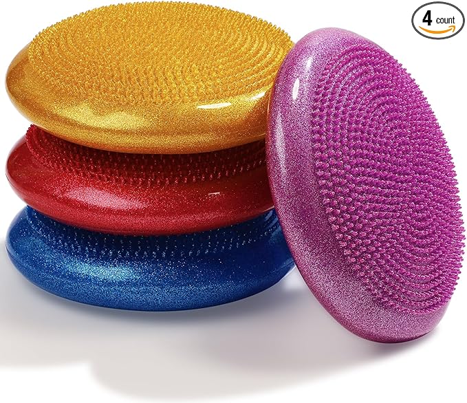 Libima 4 Pcs Glitter Wiggle Seat for Sensory Kids Inflated Wobble Cushion Sensory Seat Flexible Seating for Classroom Elementary, Balance Disc for Kids Adult Office Home