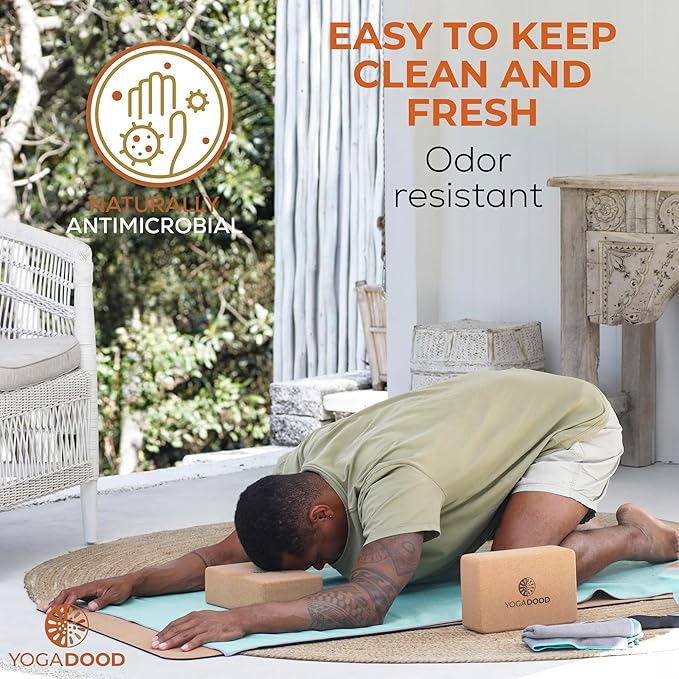 YOGA DOOD Premium Cork Yoga Blocks 2 Pack - Superior Grip & Stability for Enhanced Alignment - Eco-Friendly Biodegradable