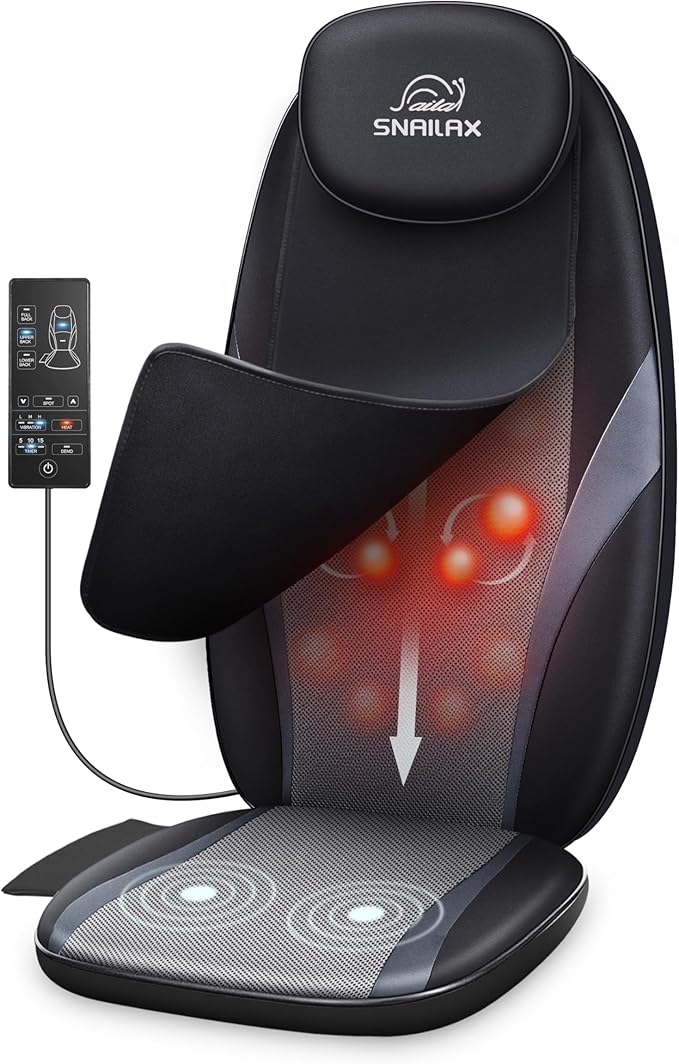 Snailax Neck and Back Massager with Heat, Massage Chair Pad Back Massager for Pain Relief Deep Tissue Chair Massage Pad with 10 Deep Kneading Nodes for Office Home, Gifts for Dad,Mom