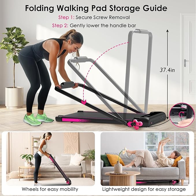 Walking Pad with Incline Portable Treadmill with Handle Bar for Home Office Under Desk Use Small Space Treadmill